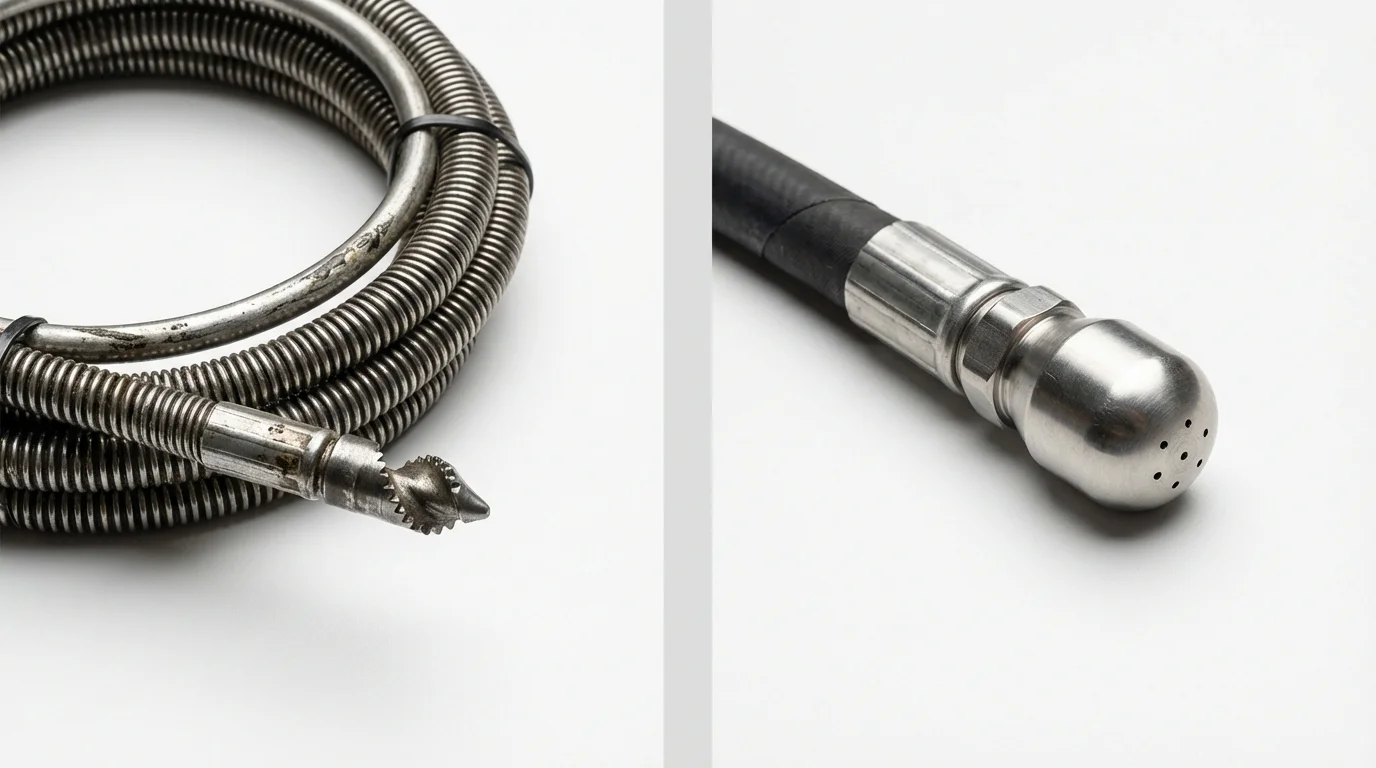 Drain snake cable and hydro jetting nozzle used for drain cleaning in Rohnert Park, CA